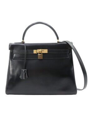 Hermes Kelly 32 Box Calf Black 2-Way Bag Retourne